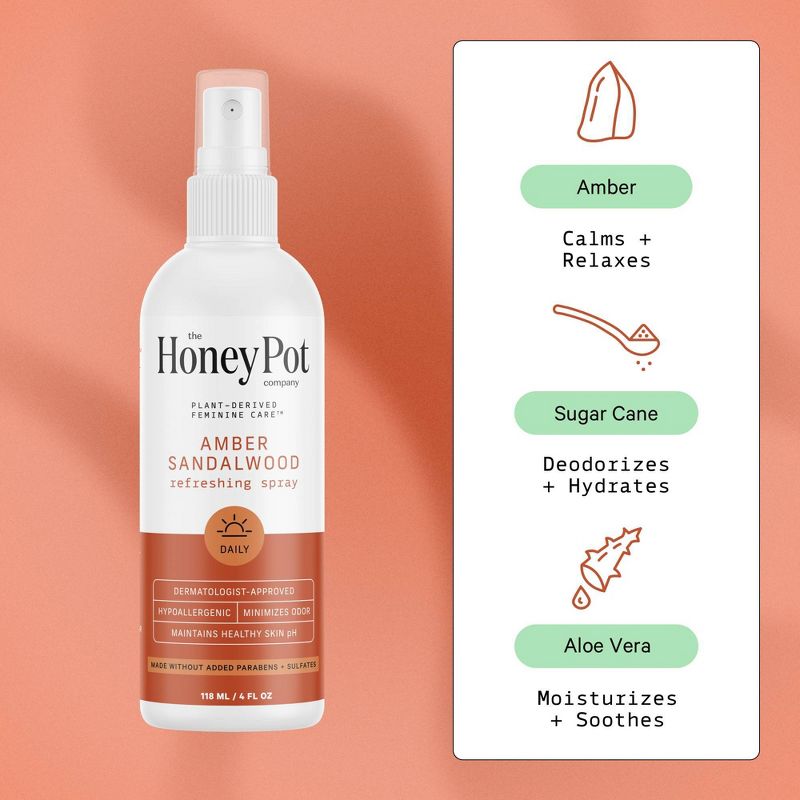 The Honey Pot Company, Refreshing&#160;Amber Sandalwood&#160;Panty and Body Plant-Derived Deodorant Spray - 4 fl oz, 4 of 13