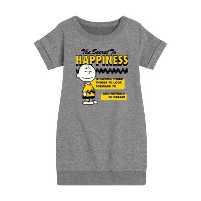 - Peanuts - Secret To Happiness Graphic Short Sleeve Fleece Dress