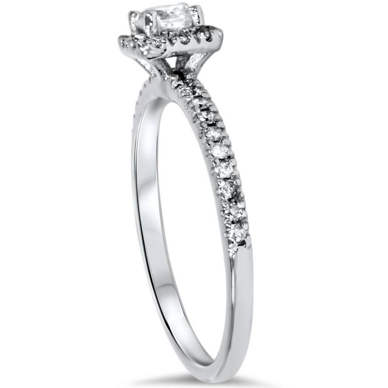 Pompeii3 3/4ct Diamond Cushion Halo Engagement Wedding Ring Set White Gold, 4 of 6