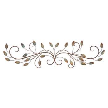Stratton Home Decor SHD0065 Patina Scroll Leaf 40x10 Inch Metal Tree Branch & Leaves Wall Art Decoration for Bedroom, Bathroom, Living Room, Kitchen