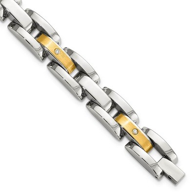 Black Bow Jewelry Men's Stainless Steel, Diamond and 14k Gold Plate Bracelet, 8.5 Inch