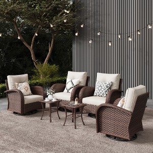 LayinSun Outdoor Patio Furniture Set, Brown Rattan Wicker Sectional Swivel Rocker Chairs Sets - 1 of 4