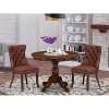 3-Piece Antique Walnut Finish Solid Wood Top-Round Upholstered Dining Room Set-Seats 4 - 2 of 4