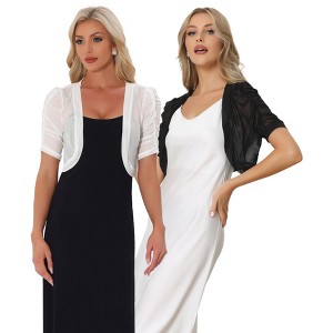 INSPIRE CHIC Women's Casual Short Sleeve Mesh Sheer Open Front Cropped Cardigan Shrug 2 Packs - 1 of 4