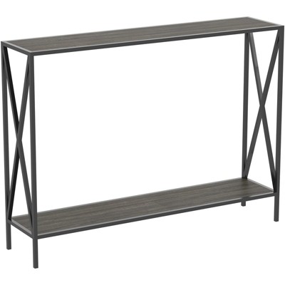 39.5" Black Metal Console Table with Dark Grey Wood Shelf