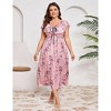 Women's Plus Size Maxi Dress Flutter V Neck Sleeveless Flowy Boho Floral Print Summer Casual Wedding Party Formal Dresses - 2 of 4