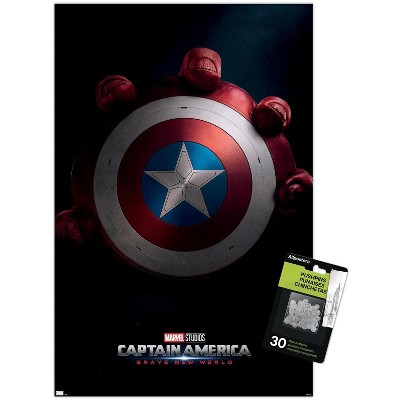 Trends International Marvel Captain America: Brave New World - Teaser One Sheet Unframed Wall Poster Print Clear Push Pins Bundle 14.725" x 22.375"