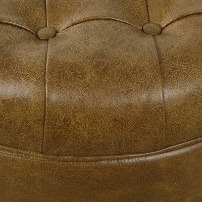 Elegant Faux Leather Tufted Round Ottoman with Storage