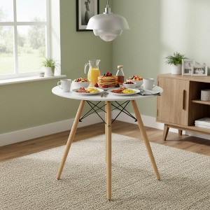 FurnitureR Round Dining Table 31.5 Inch for 2-4 Person, Stylish Circle Table with Wooden Legs for Home Kitchen, Cafés, Leisure Rooms, White - 1 of 4