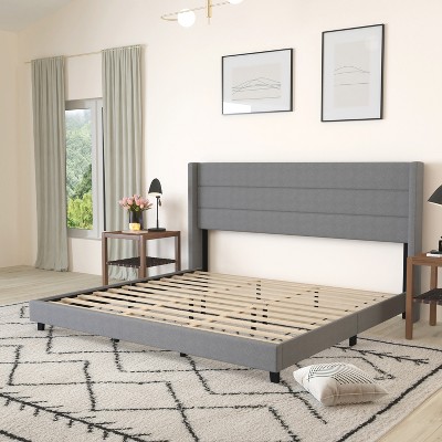 Merrick Lane Modern King Platform Bed With Padded Channel Stitched Gray ...