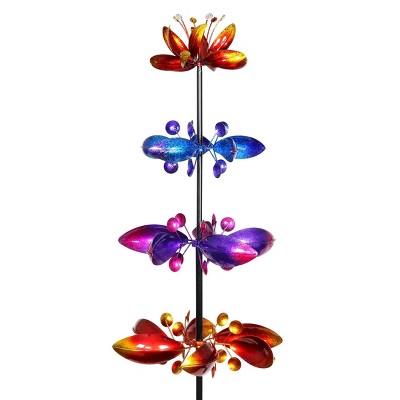 76" Kinetic Garden Stake With 4 Metal Floral Spinner - Exhart
