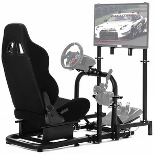 Dardoo Pro Adjustable Racing Sim Cockpit with TV Stand & Black Seat for Logitech G923 G29, Thrustmaster, Fanatec | No Wheel、Pedal and Gear - 1 of 4