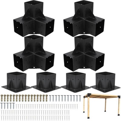 8-Piece Heavy-Duty 3-Way Corner Bracket Kit for 4"x4" (Actual 3.6"x3.6") Lumber, Includes Post Bases for Gazebo & Patio Pergola Construction