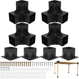 8-Piece Heavy-Duty 3-Way Corner Bracket Kit for 4"x4" (Actual 3.6"x3.6") Lumber, Includes Post Bases for Gazebo & Patio Pergola Construction - 1 of 4