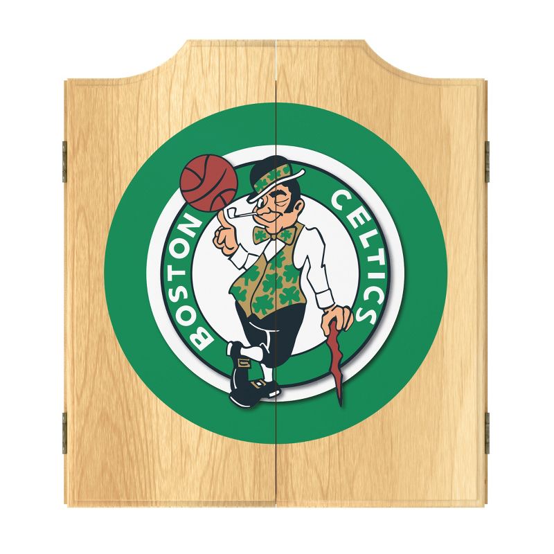 Boston Celtics Logo Dart Board Cabinet Set, 1 of 6