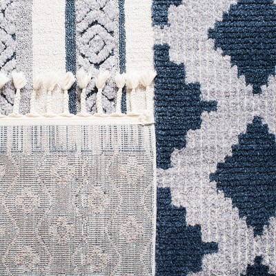 Handmade Blue Wool and Synthetic Stain-Resistant Rug
