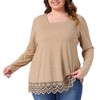 Agnes Orinda Women's Plus Size Lace Hem Square Neck Long Sleeve Casual Tunic Blouse - 2 of 4