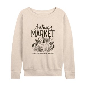 Women's - Instant Message - Autumn Market Harvest Produce Lightweight French Terry Wide Neck Long Sleeve Shirt - 1 of 4