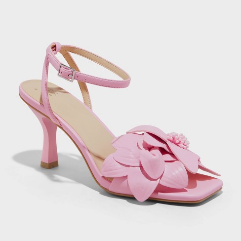 Womens Nikia Parfait Pink Satin Crystal Ankle-Strap Pointy-Toe High-Heel  Dressy Pump
