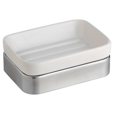 Gia Ceramic Soap Dish White/Brushed - iDESIGN