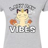 Women's - Pokémon - Lazy Day Vibes Meowth Juniors Fitted Graphic T-Shirt - 2 of 3