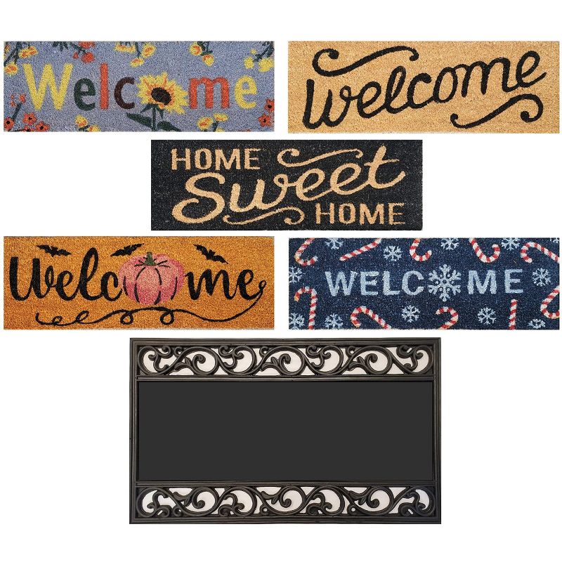 KOVOT Four Seasons Interchangeable Doormat, Includes 5 Interchanging Welcome Mats Made from Natural Coir & 1 Rubber Tray - 30" x 18", 1 of 7