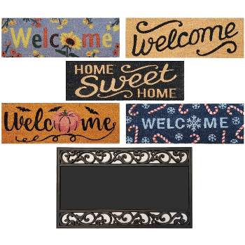 KOVOT Four Seasons Interchangeable Doormat, Includes 5 Interchanging Welcome Mats Made from Natural Coir & 1 Rubber Tray - 30" x 18"