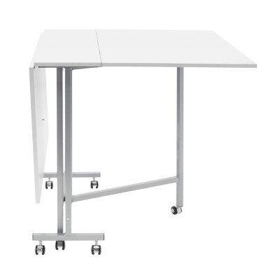 Sew Ready Silver White Folding Craft Table with Locking Wheels