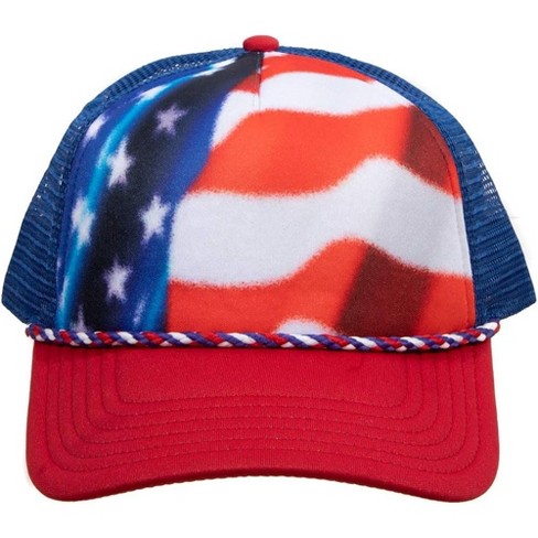 Made USA American Trucker Hat Snap Back Blank – Red White Blue Apparel