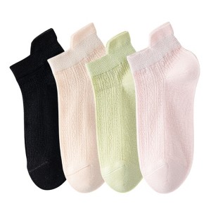Anna-Kaci 4 Pairs Women Low-Cut Lace Knit Ankle Socks Soft Stretch Cotton Mesh Design Breathable Lightweight Everyday Wear - 1 of 4