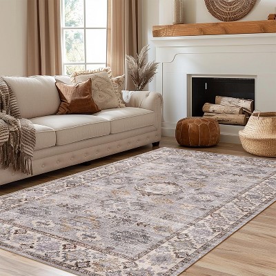 ABYNOW 8x10 Machine Washable Area Rug – Modern Abstract Soft Low-Pile Carpet with Non-Slip Backing for Living Room & Bedroom