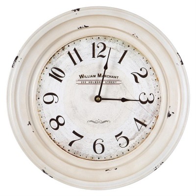 Yosemite Home Decor Circular Iron Wall Clock, White Frame, White Face, Black Text, Black Hands