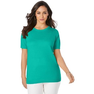 Jessica London Women's Plus Size Fine Gauge Crewneck Shell - 1 of 4