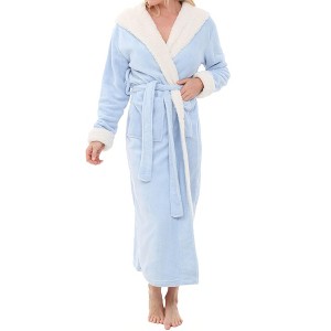 ADR Women's Robe Plush Fleece with Hood, Full Length Hooded Bathrobe Woman - 1 of 4