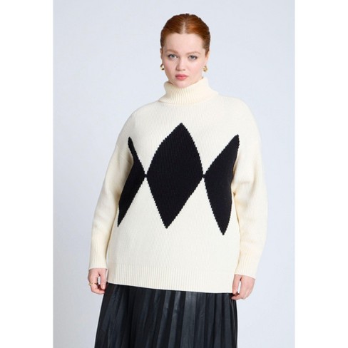 Eloquii Women s Plus Size Argyle Sweater 22 24 White And Black Target