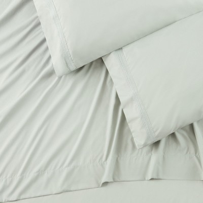 Sage Pearl Embroidered Microfiber Queen Sheet Set
