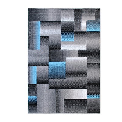 Emma and Oliver Modern Cubist Olefin Accent Runner Rug in Gradient Shades with Natural Jute Backing