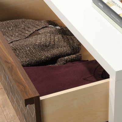 Soft White Double Dresser with Walnut Geometric Drawers