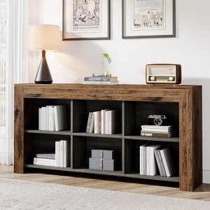 Tribesigns Horizontal Bookcase, 6 Cube Storage Organizer Long Bookshelf, Wide Cubby console table for Home Office, Living Room - 1 of 4
