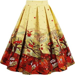 Women's Vintage Floral Midi Skirt - Pleated A-Line Skirt with Pockets Autumn-melody - 1 of 4