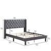 Okak Queen Size Bed Frame with Headboard, Velvet Button Tufted-Upholstered Bed with Wings Design, Strong Wood Slat Support - 3 of 4