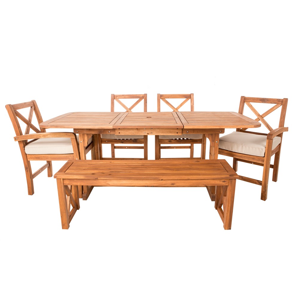 6pc Acacia X Back Patio Dining Set with Cushions Brown Saracina Home