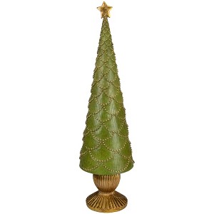 Northlight Christmas Tree Cone on Pedestal with Star Topper Decoration - 23" - Green - 1 of 4