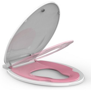Elongated Toilet Seat with Toddler Seat Built In, Slow Close  Lid, Potty Training Seat for Kids and Adults, Safe PP Material - 1 of 4