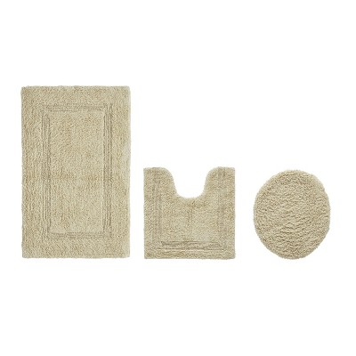 Lux Premium 100% Cotton  Ultra-Soft Tufted Solid Reversible 3 Piece Bath Rug Set, Water-Absorbent, Durable, Machine Washable Bathroom Rug