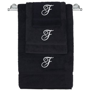 BC BARE COTTON Monogrammed Towel Set, Personalized Gift, Set of 3 - Black - White Script - 1 of 4