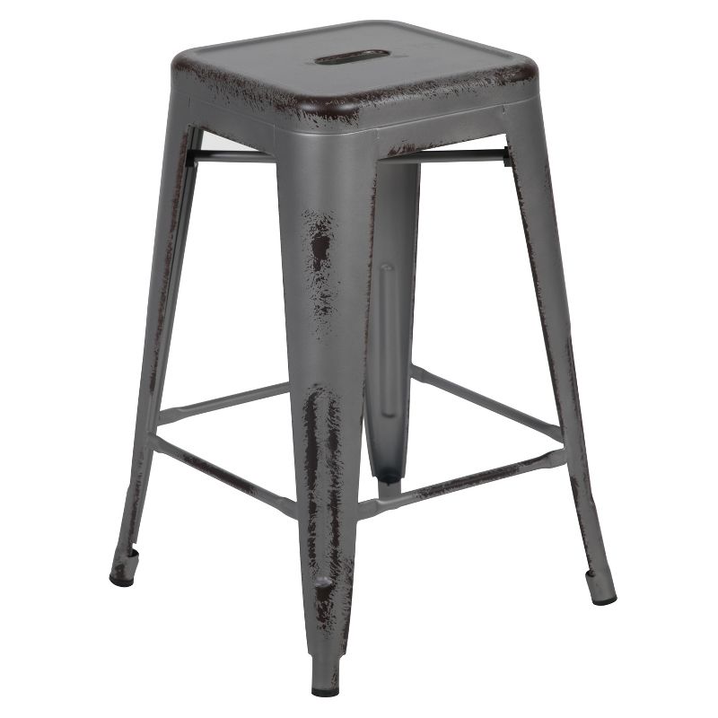 Flash Furniture Commercial Grade 24" High Backless Distressed Metal Indoor-Outdoor Counter Height Stool, 1 of 22