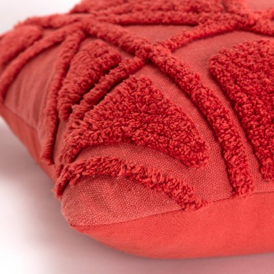 Coral Geometric Tufted Cotton-Polyester Throw Pillow Cover
