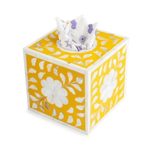 Jodhpur Mother of Pearl Tissue Box Cover, Mustard - image 1 of 4