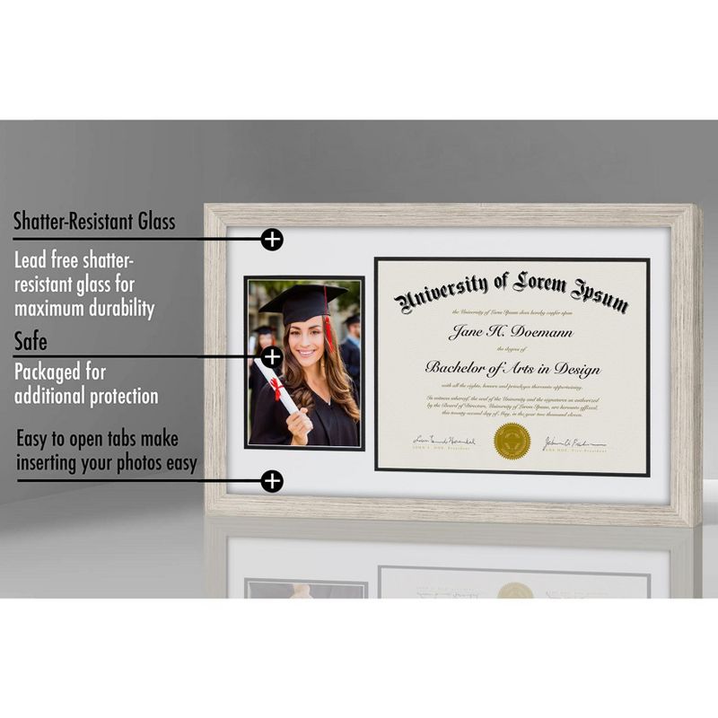 Americanflat 11x18 Graduation Frame with tempered shatter-resistant glass - 2 Opening Mat Displays 5x7 Photo Frame and 8.5x11 Diploma Frame - Available in a variety of Colors, 3 of 6